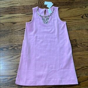 J.Crew crewcuts, pink shift dress with gemstone embellishment neckline NWT